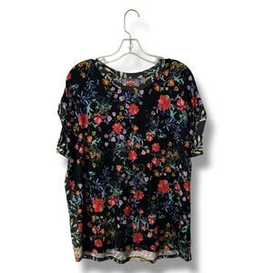 Johnny Was Kashim Floral Tee Large Black Relaxed Bamboo Artsy Boho Top